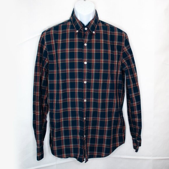 J Crew Mercantile Flex Button Down Shirt Mens M Blue Plaid Long Sleeve Slim L12X - Picture 1 of 5